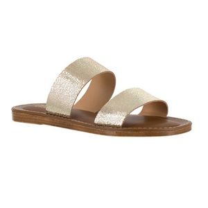 Bella Vita Crackle Gold lmo Leather Double Strap Sandal Women’s 10 WW Extra Wide